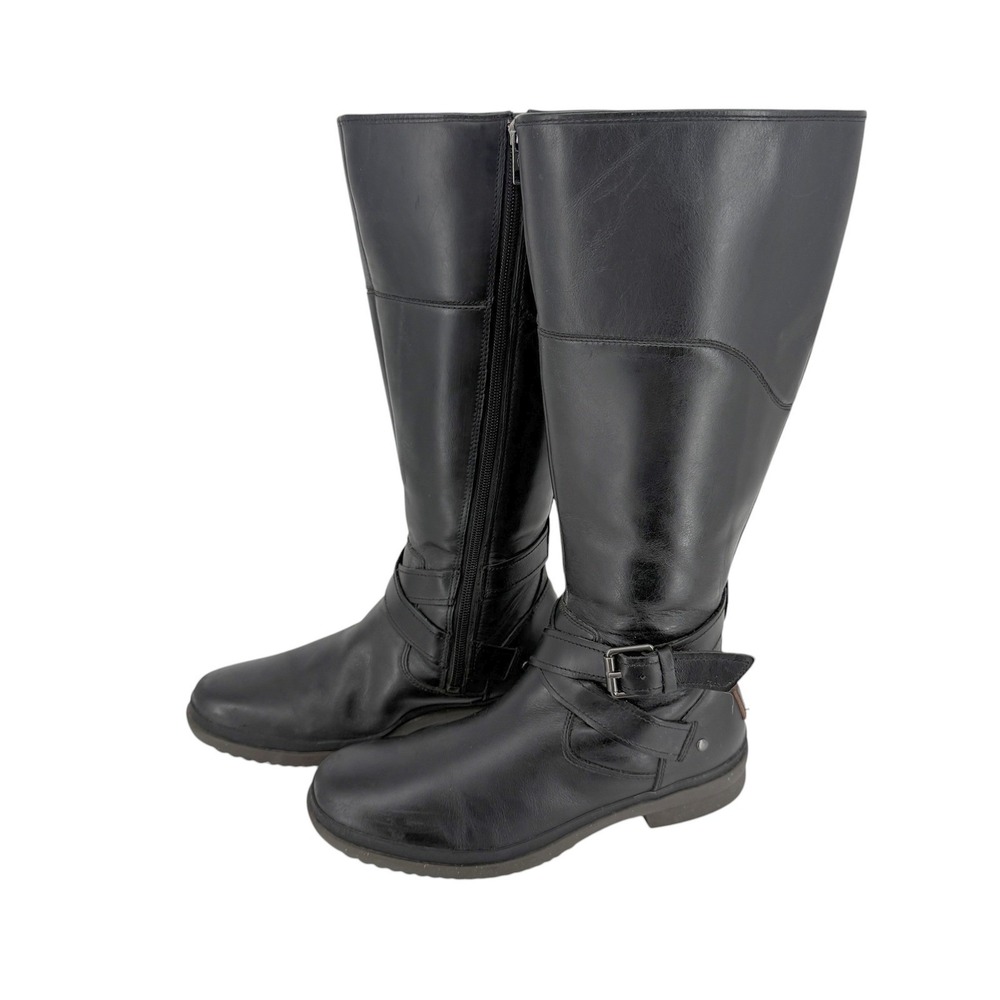 UGG Buckle Black Waterproof Leather Tall Buckle Zip Boots Women 7.5 lined Winter